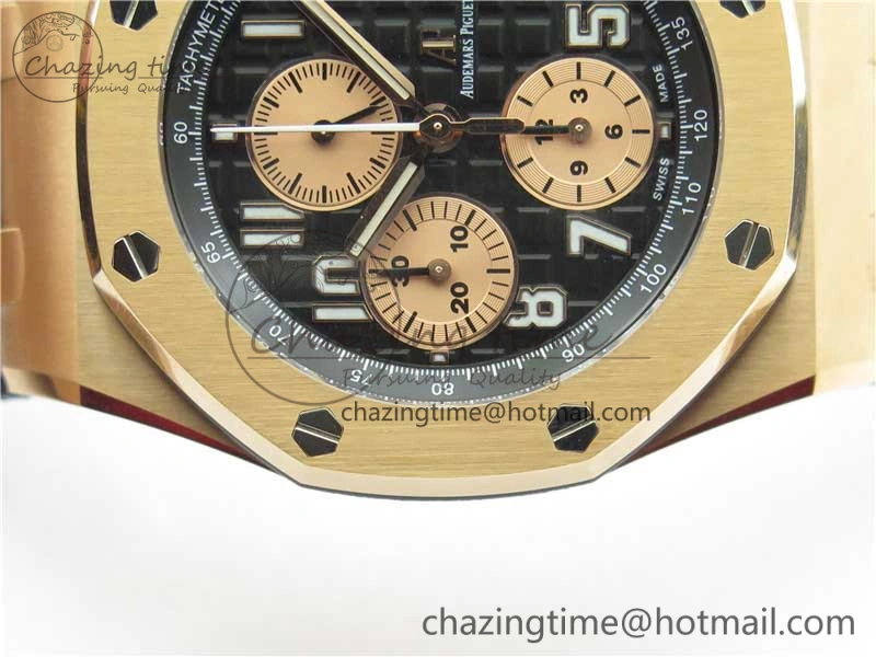 Vibrant Royal Oak Offshore 2019 Gold JF 1:1 Best Edition on Black Leather Strap A3126 V2 w  Cyclops and DW Mod 4841