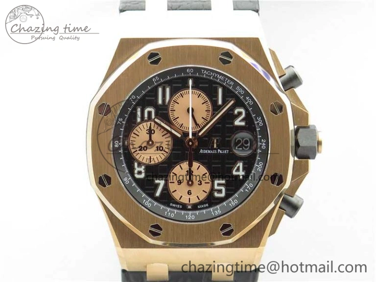 Vibrant Royal Oak Offshore 2019 Gold JF 1:1 Best Edition on Black Leather Strap A3126 V2 w  Cyclops and DW Mod 4841