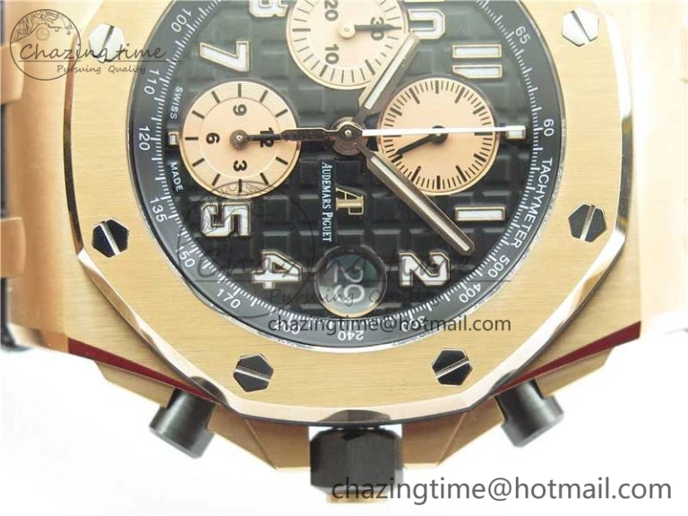 Vibrant Royal Oak Offshore 2019 Gold JF 1:1 Best Edition on Black Leather Strap A3126 V2 w  Cyclops and DW Mod 4841