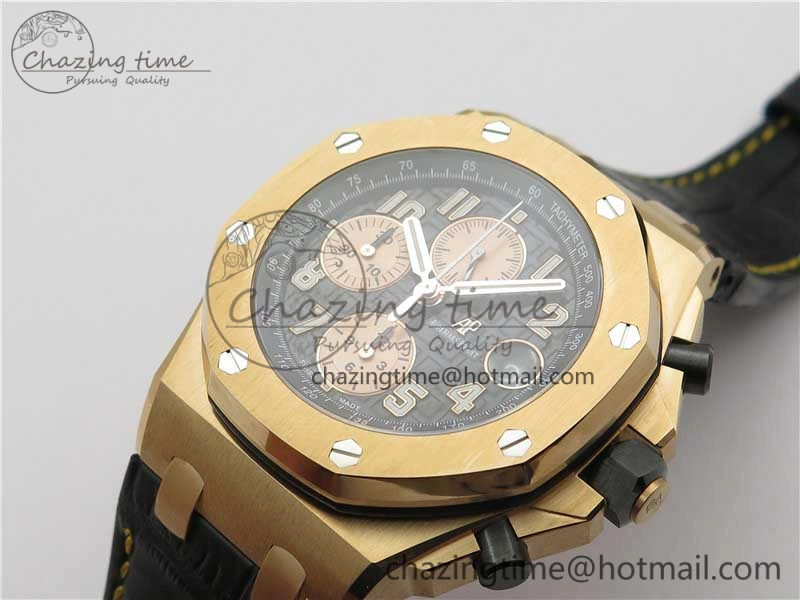Vibrant Royal Oak Offshore 2019 Gold JF 1:1 Best Edition on Black Leather Strap A3126 V2 w  Cyclops and DW Mod 4841