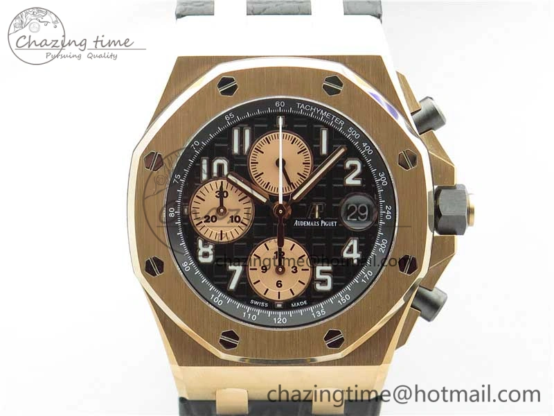 Vibrant Royal Oak Offshore 2019 Gold JF 1:1 Best Edition on Black Leather Strap A3126 V2 w  Cyclops and DW Mod 4841