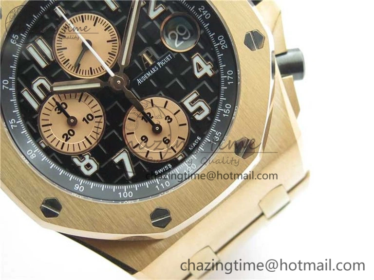 Royal Oak Offshore 2019 Gold JF 1:1 Best Edition on RG Bracelet A3126 V2 w  Cyclops and DW Mod SmoothTexture 4838