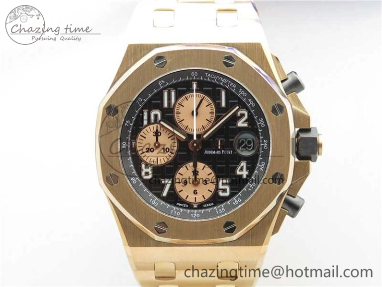 Royal Oak Offshore 2019 Gold JF 1:1 Best Edition on RG Bracelet A3126 V2 w  Cyclops and DW Mod SmoothTexture 4838