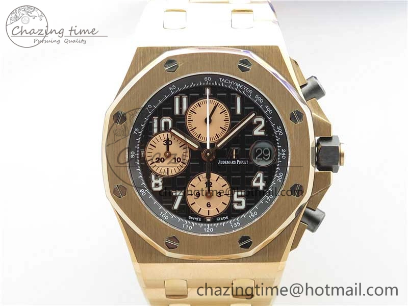 Royal Oak Offshore 2019 Gold JF 1:1 Best Edition on RG Bracelet A3126 V2 w  Cyclops and DW Mod SmoothTexture 4838