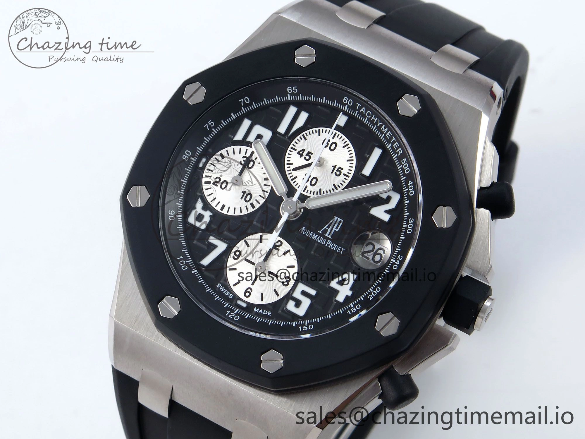 Royal Oak Offshore 42mm  Rubberclad SS TKF 1:1 Best Edition Black White Dial on Black Rubber Strap A SmartChoice 4321