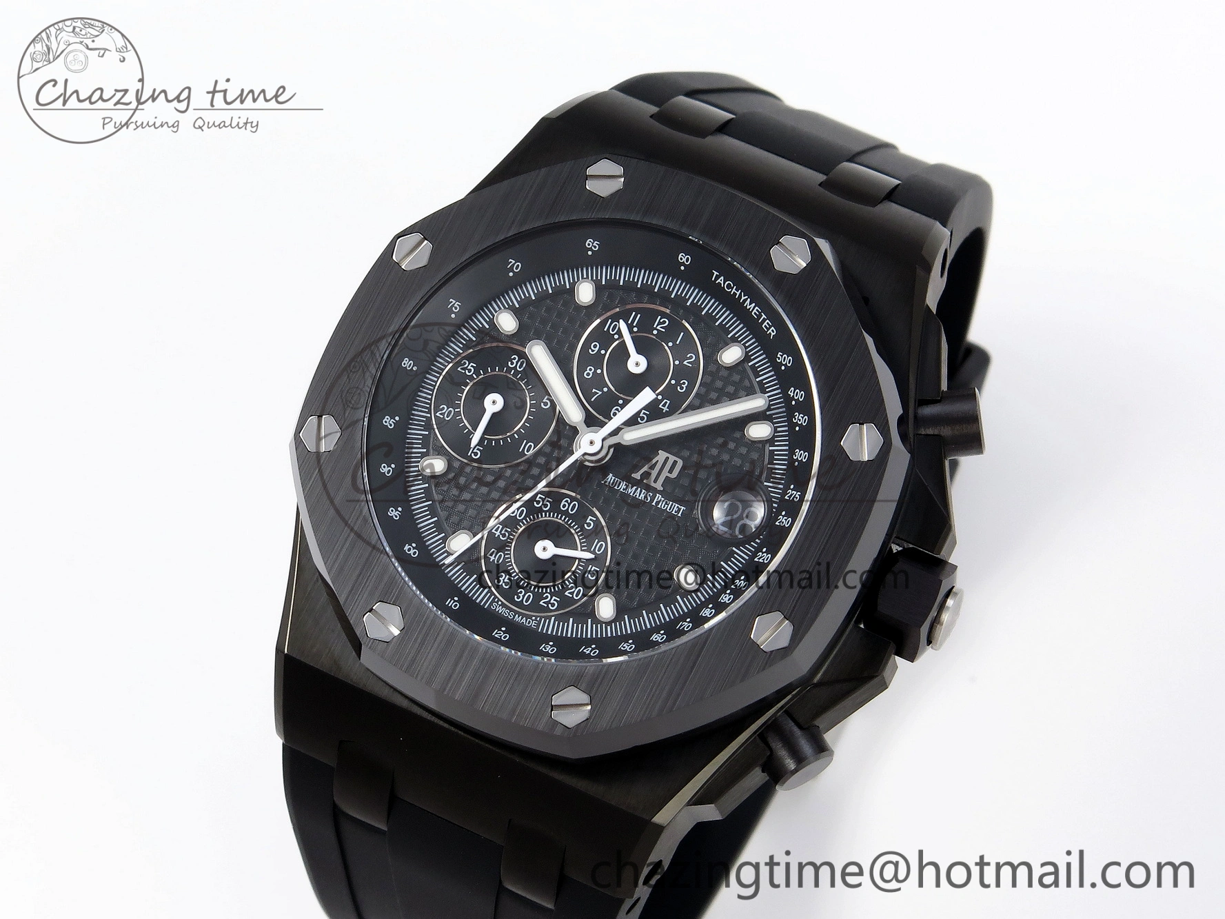 Royal Oak Offshore 42mm Black Ceramic APF 1:1 Best Edition Black Textured Dial on Black Rubber Strap A Packable 4582