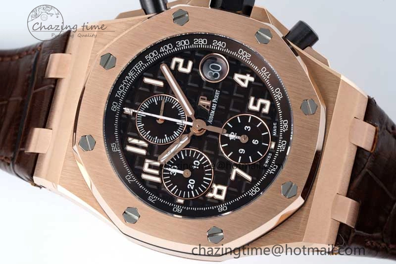 Royal Oak Offshore 42mm RG APF 1:1 Best Edition Black Dial on Brown Leather Strap A EyeCatching 4675