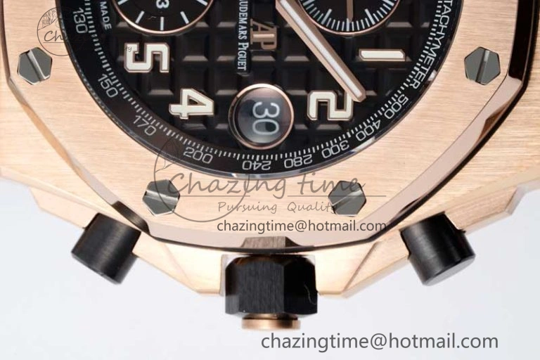 Royal Oak Offshore 42mm RG APF 1:1 Best Edition Black Dial on Brown Leather Strap A EyeCatching 4675