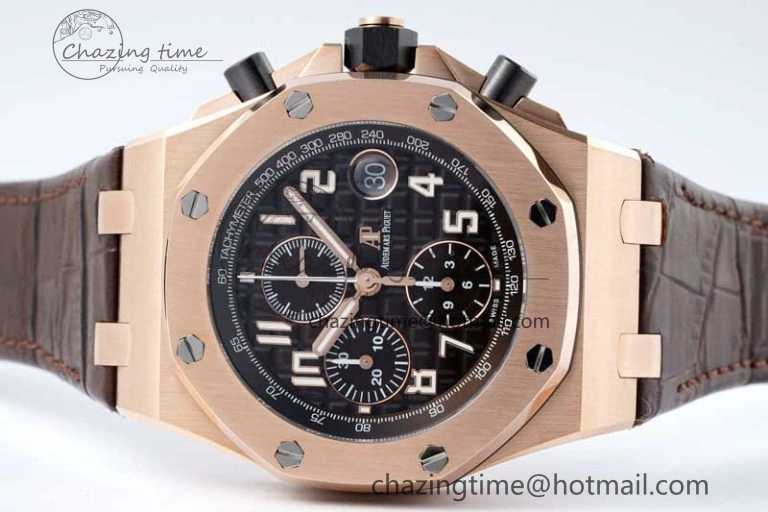 Royal Oak Offshore 42mm RG APF 1:1 Best Edition Black Dial on Brown Leather Strap A EyeCatching 4675