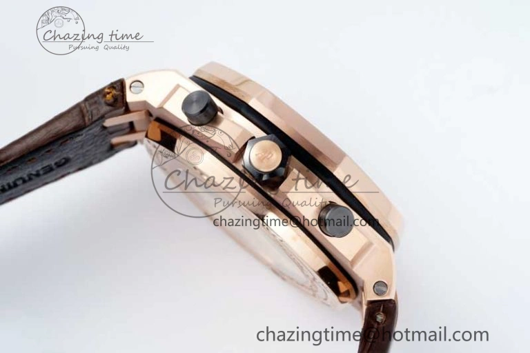 Royal Oak Offshore 42mm RG APF 1:1 Best Edition Black Dial on Brown Leather Strap A EyeCatching 4675