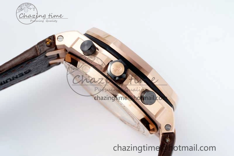 Royal Oak Offshore 42mm RG APF 1:1 Best Edition Black Dial on Brown Leather Strap A EyeCatching 4675