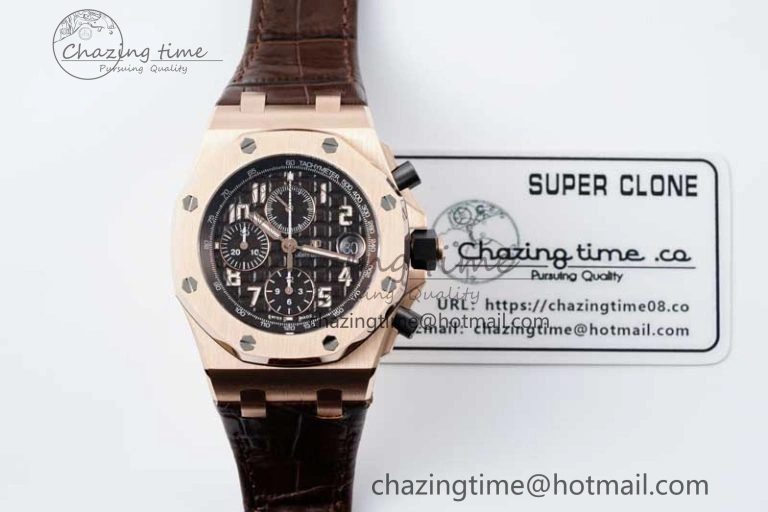 Royal Oak Offshore 42mm RG APF 1:1 Best Edition Black Dial on Brown Leather Strap A EyeCatching 4675