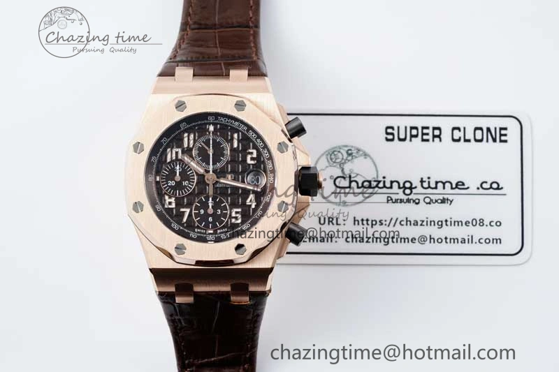 Royal Oak Offshore 42mm RG APF 1:1 Best Edition Black Dial on Brown Leather Strap A EyeCatching 4675