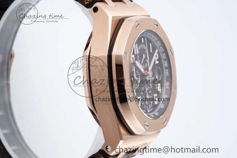 Royal Oak Offshore 42mm RG APF 1:1 Best Edition Black Dial on Brown Leather Strap A EyeCatching 4675