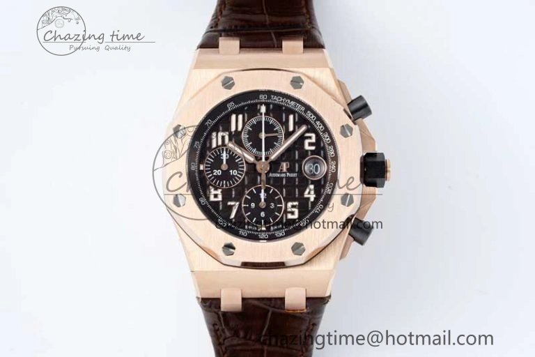 Royal Oak Offshore 42mm RG APF 1:1 Best Edition Black Dial on Brown Leather Strap A EyeCatching 4675