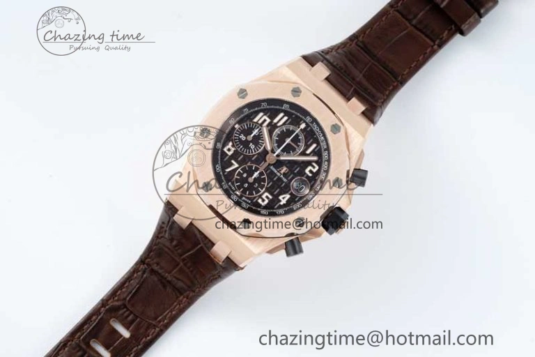 Royal Oak Offshore 42mm RG APF 1:1 Best Edition Black Dial on Brown Leather Strap A EyeCatching 4675