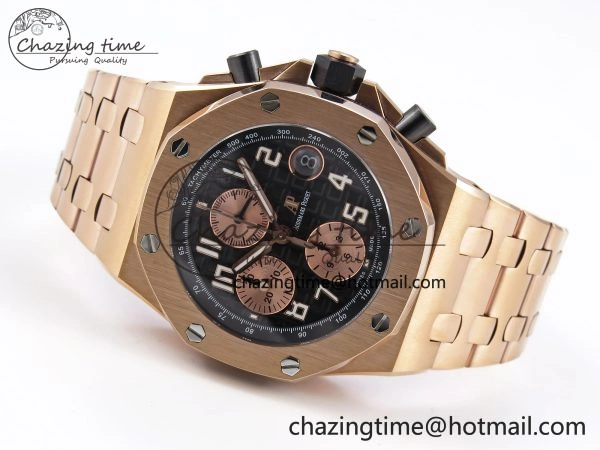 Trendsetting Royal Oak Offshore 42mm RG APF 1:1 Best Edition Black  RG Dial on RG Bracelet A 4530