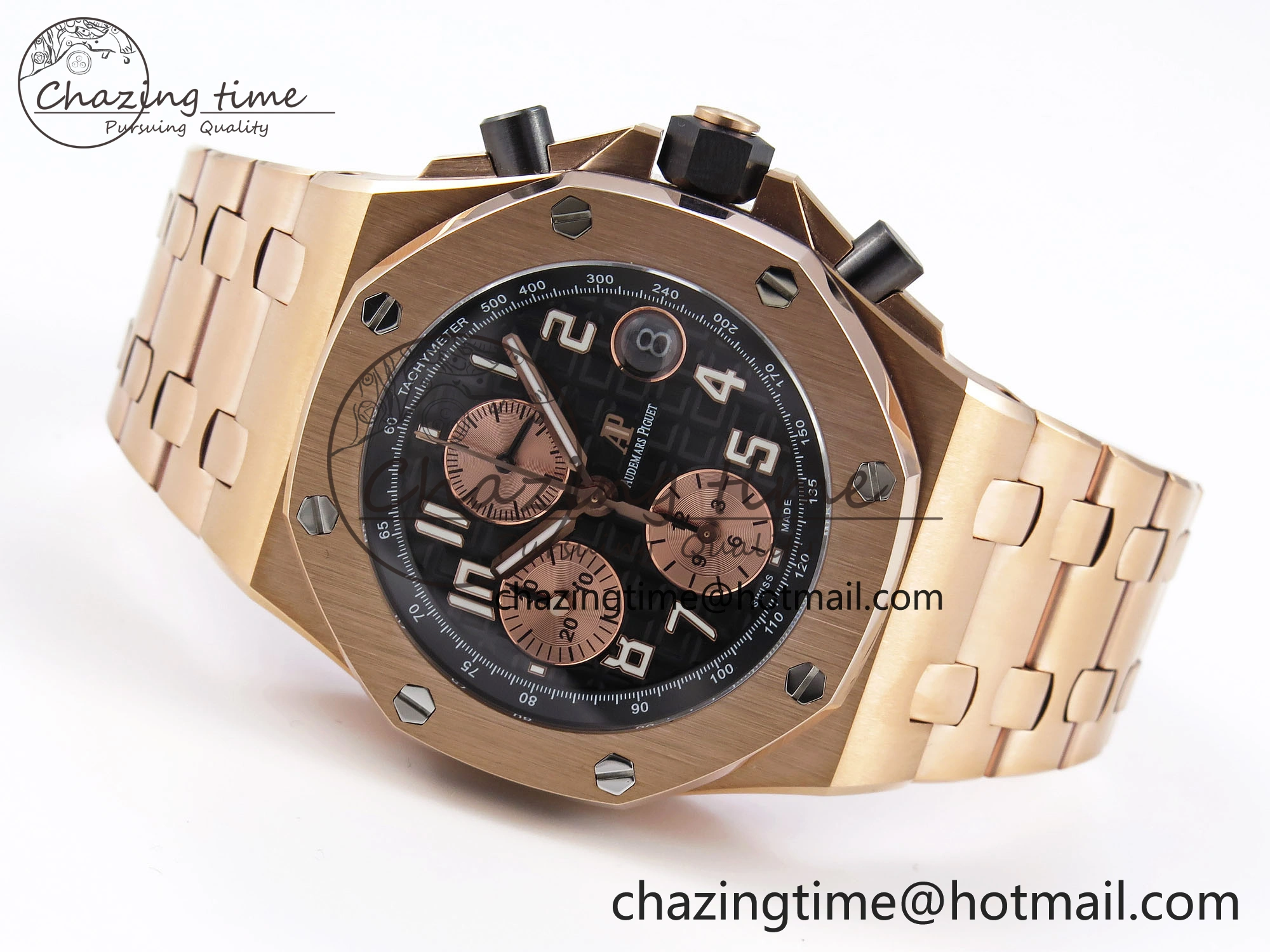 Trendsetting Royal Oak Offshore 42mm RG APF 1:1 Best Edition Black  RG Dial on RG Bracelet A 4530