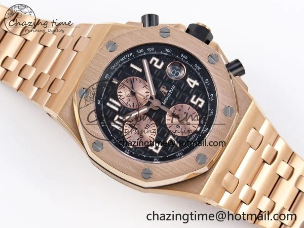 Trendsetting Royal Oak Offshore 42mm RG APF 1:1 Best Edition Black  RG Dial on RG Bracelet A 4530