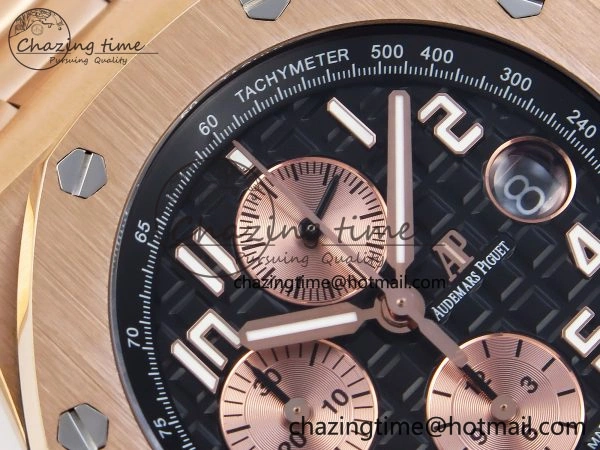 Trendsetting Royal Oak Offshore 42mm RG APF 1:1 Best Edition Black  RG Dial on RG Bracelet A 4530