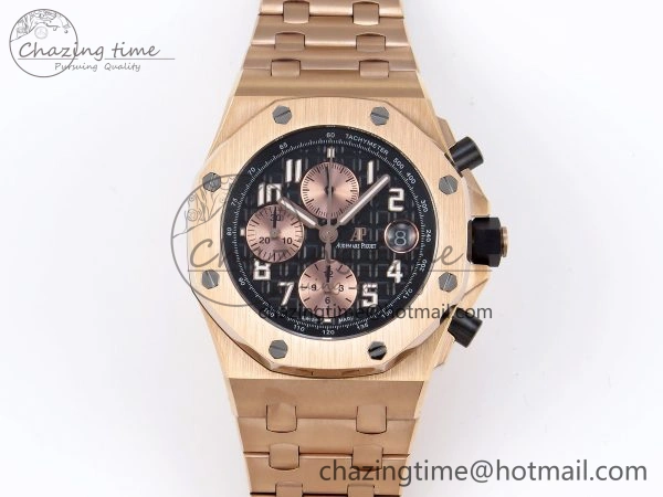 Trendsetting Royal Oak Offshore 42mm RG APF 1:1 Best Edition Black  RG Dial on RG Bracelet A 4530