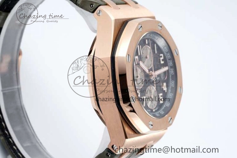Royal Oak Offshore 42mm RG APF 1:1 Best Edition Black Silver Dial on Green Leather Strap A WellDesigned 4672