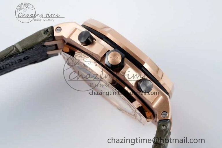 Royal Oak Offshore 42mm RG APF 1:1 Best Edition Black Silver Dial on Green Leather Strap A WellDesigned 4672