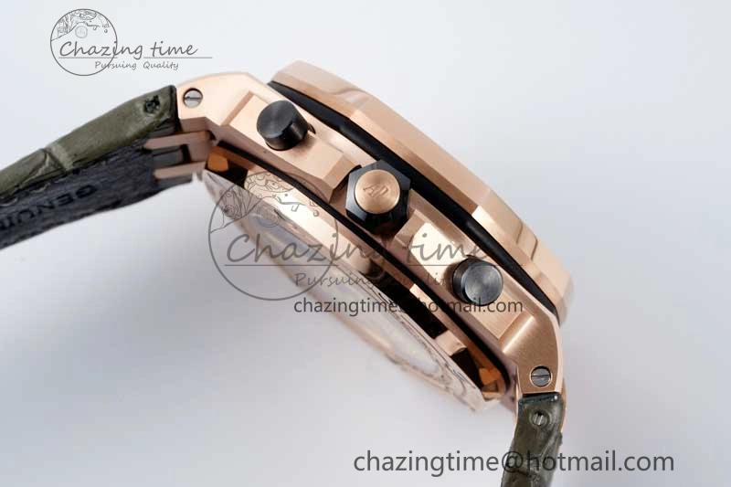Royal Oak Offshore 42mm RG APF 1:1 Best Edition Black Silver Dial on Green Leather Strap A WellDesigned 4672