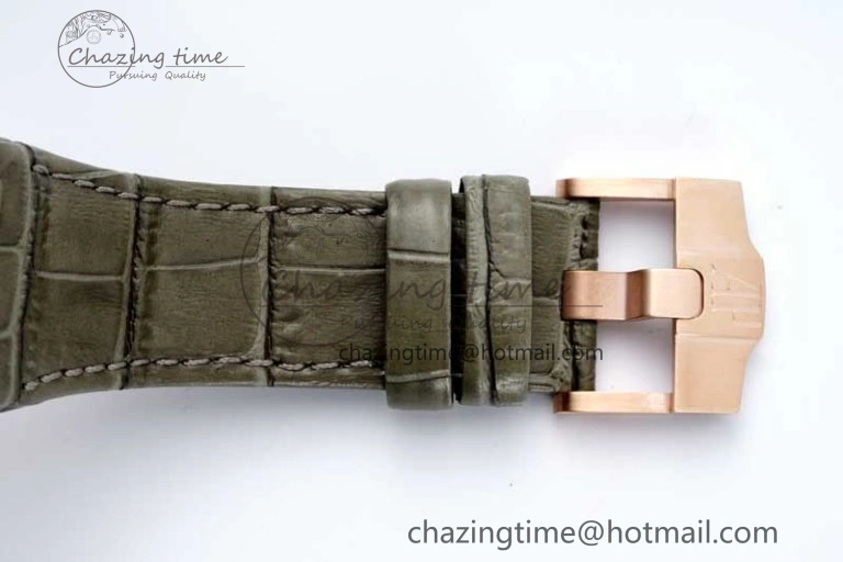 Royal Oak Offshore 42mm RG APF 1:1 Best Edition Black Silver Dial on Green Leather Strap A WellDesigned 4672