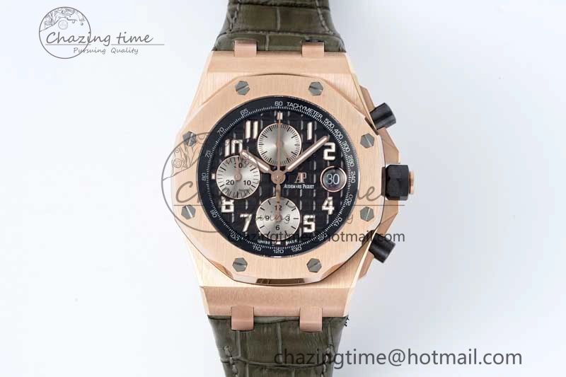 Royal Oak Offshore 42mm RG APF 1:1 Best Edition Black Silver Dial on Green Leather Strap A WellDesigned 4672