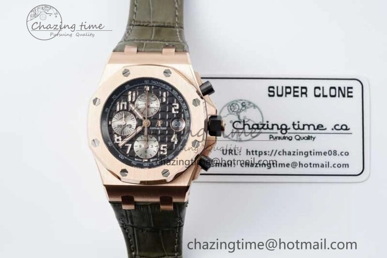 Royal Oak Offshore 42mm RG APF 1:1 Best Edition Black Silver Dial on Green Leather Strap A WellDesigned 4672