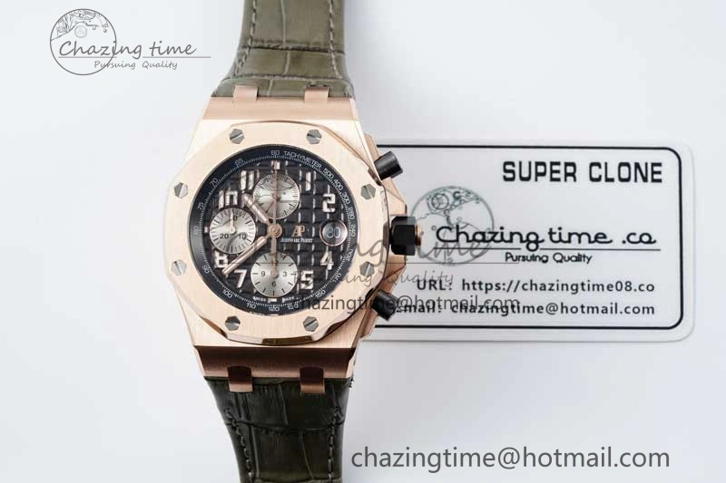 Royal Oak Offshore 42mm RG APF 1:1 Best Edition Black Silver Dial on Green Leather Strap A WellDesigned 4672