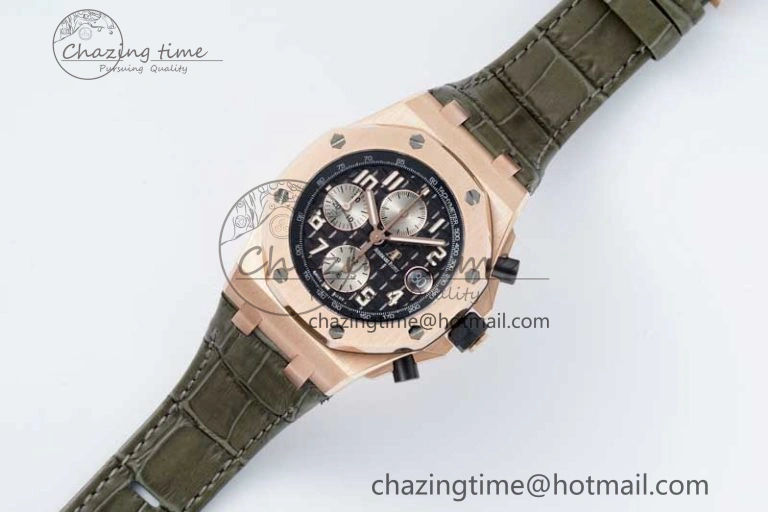 Royal Oak Offshore 42mm RG APF 1:1 Best Edition Black Silver Dial on Green Leather Strap A WellDesigned 4672