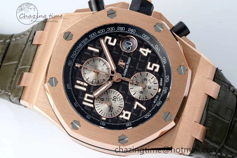 Royal Oak Offshore 42mm RG APF 1:1 Best Edition Black Silver Dial on Green Leather Strap A WellDesigned 4672