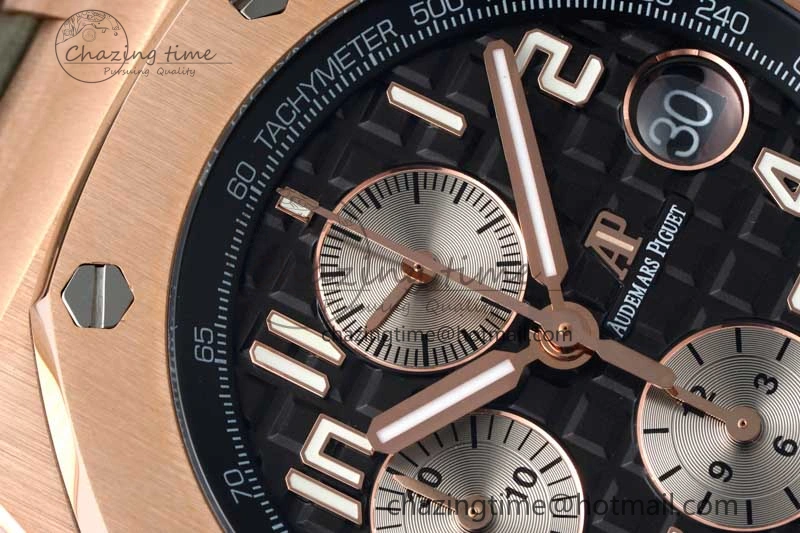 Royal Oak Offshore 42mm RG APF 1:1 Best Edition Black Silver Dial on Green Leather Strap A WellDesigned 4672
