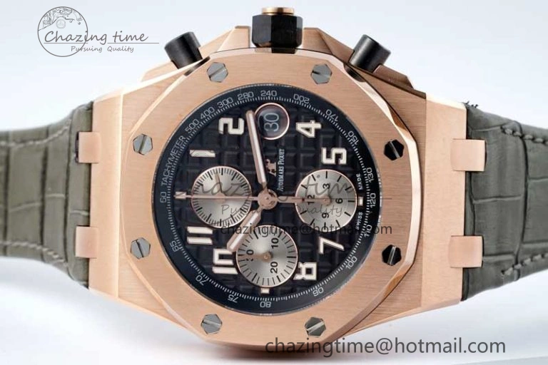 Royal Oak Offshore 42mm RG APF 1:1 Best Edition Black Silver Dial on Green Leather Strap A WellDesigned 4672