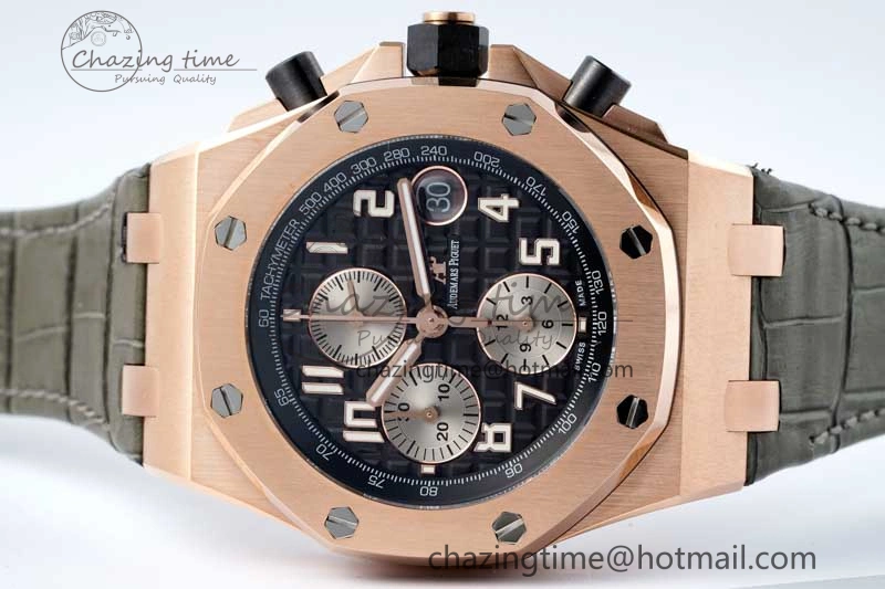 Royal Oak Offshore 42mm RG APF 1:1 Best Edition Black Silver Dial on Green Leather Strap A WellDesigned 4672