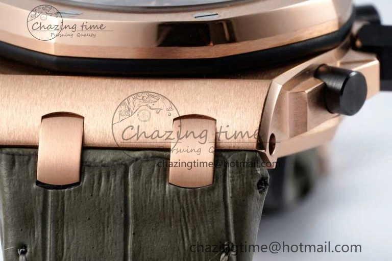 Royal Oak Offshore 42mm RG APF 1:1 Best Edition Black Silver Dial on Green Leather Strap A WellDesigned 4672