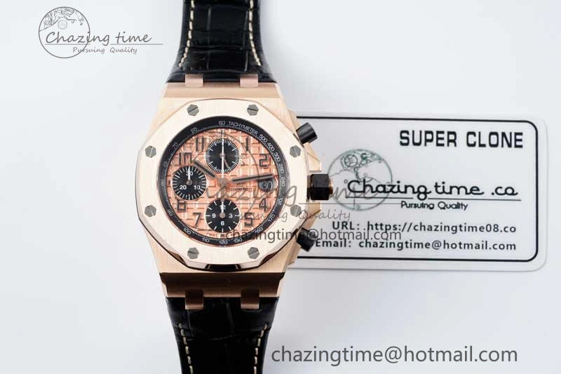 FashionForward Royal Oak Offshore 42mm RG APF 1:1 Best Edition RG Dial on Black Leather Strap A 4671