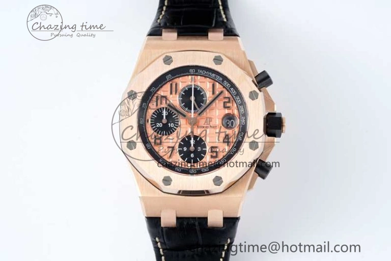FashionForward Royal Oak Offshore 42mm RG APF 1:1 Best Edition RG Dial on Black Leather Strap A 4671