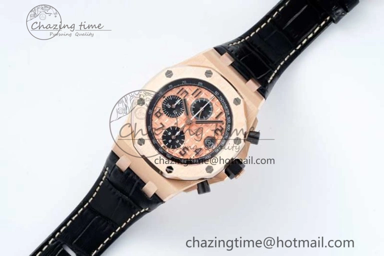 FashionForward Royal Oak Offshore 42mm RG APF 1:1 Best Edition RG Dial on Black Leather Strap A 4671