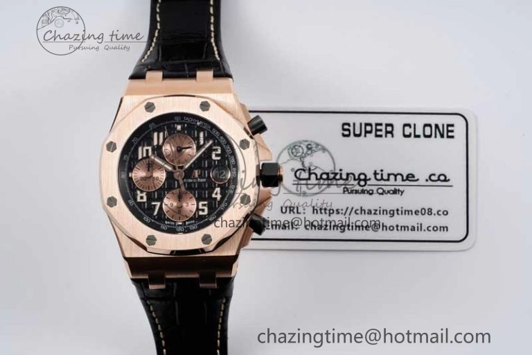 UrbanChic Royal Oak Offshore 42mm RG Bezel APF 1:1 Best Edition Black RG Dial on Black Leather Strap A 4622