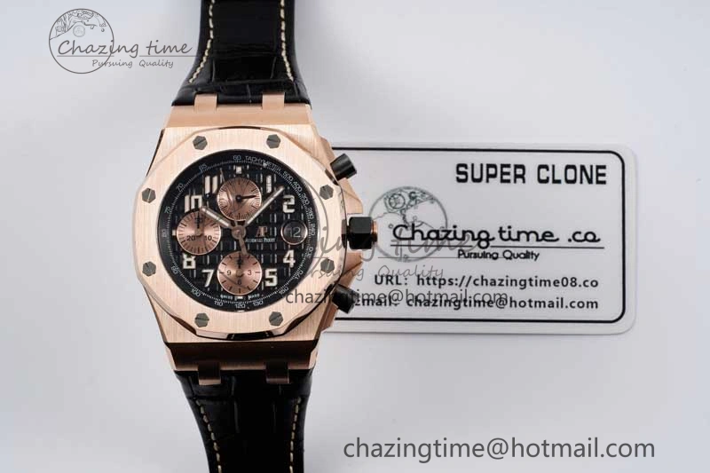UrbanChic Royal Oak Offshore 42mm RG Bezel APF 1:1 Best Edition Black RG Dial on Black Leather Strap A 4622