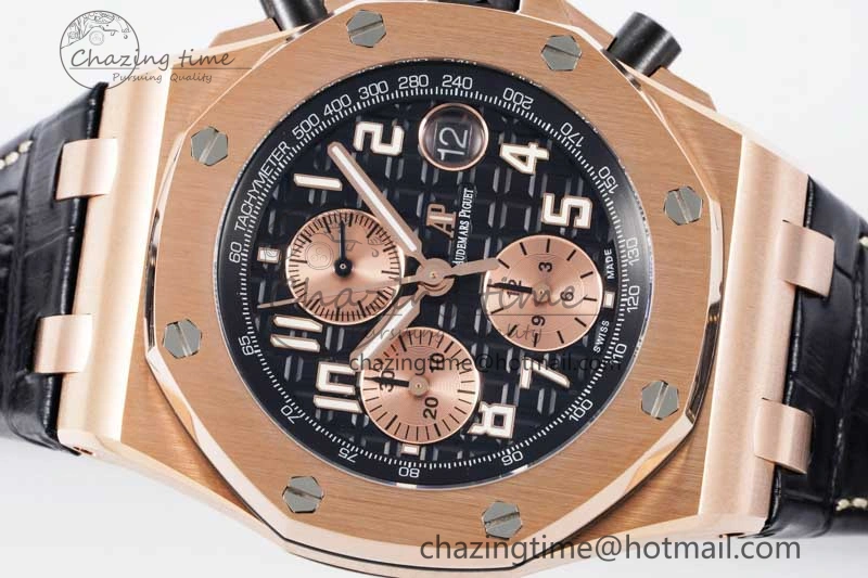 UrbanChic Royal Oak Offshore 42mm RG Bezel APF 1:1 Best Edition Black RG Dial on Black Leather Strap A 4622