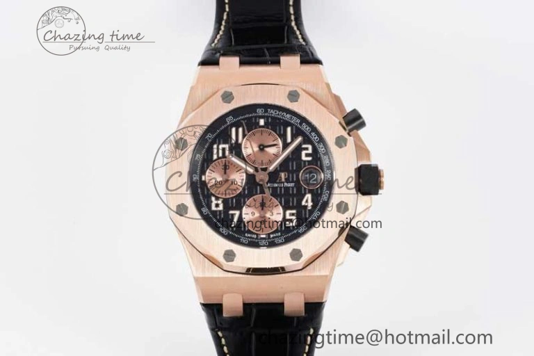 UrbanChic Royal Oak Offshore 42mm RG Bezel APF 1:1 Best Edition Black RG Dial on Black Leather Strap A 4622