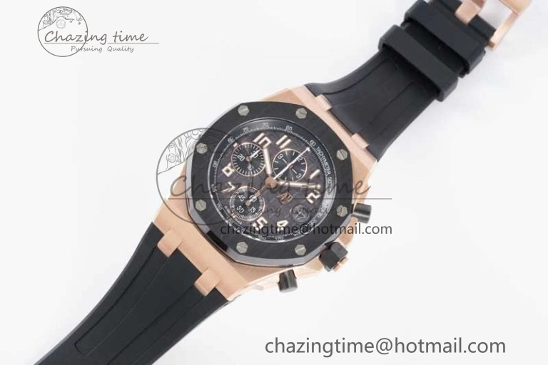 Royal Oak Offshore 42mm RG Black Ceramic Bezel APF 1:1 Best Edition Black Dial on Black Rubber Strap A Seasonal 4615