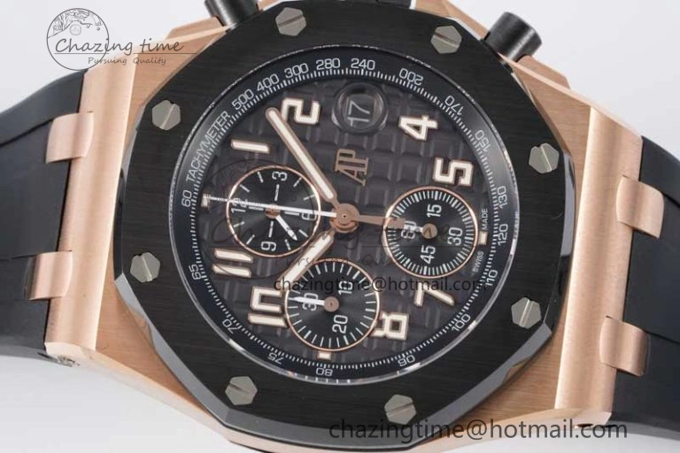 Royal Oak Offshore 42mm RG Black Ceramic Bezel APF 1:1 Best Edition Black Dial on Black Rubber Strap A Seasonal 4615