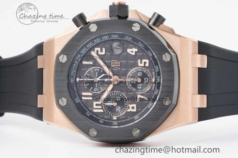 Royal Oak Offshore 42mm RG Black Ceramic Bezel APF 1:1 Best Edition Black Dial on Black Rubber Strap A Seasonal 4615