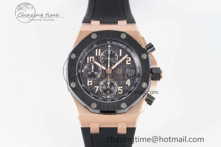 Royal Oak Offshore 42mm RG Black Ceramic Bezel APF 1:1 Best Edition Black Dial on Black Rubber Strap A Seasonal 4615