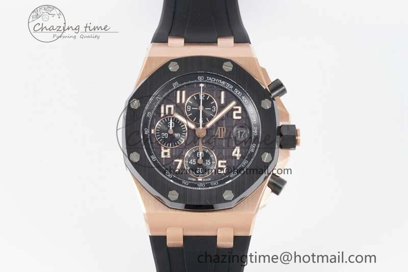 Royal Oak Offshore 42mm RG Black Ceramic Bezel APF 1:1 Best Edition Black Dial on Black Rubber Strap A Seasonal 4615